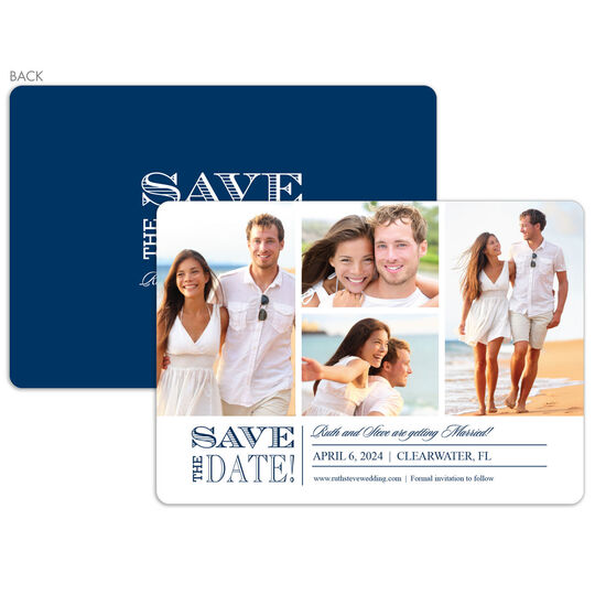 White and Navy Devoted Dreams Photo Save the Date Cards